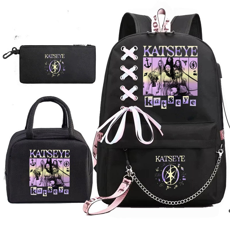SCHOOL BACKPACK KATSEYE SATCHEL BAG SET PENCIL CASE 3IN1 DESIGNS STYLE