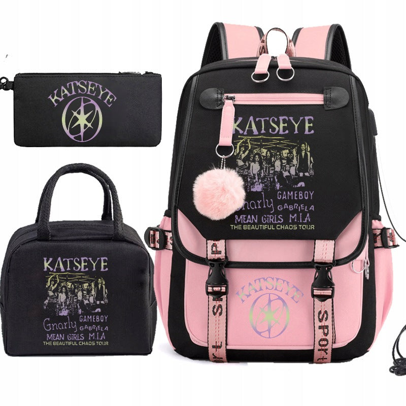 SCHOOL BACKPACK KATSEYE SATCHEL BAG SET PENCIL CASE 3IN1 DESIGNS STYLE