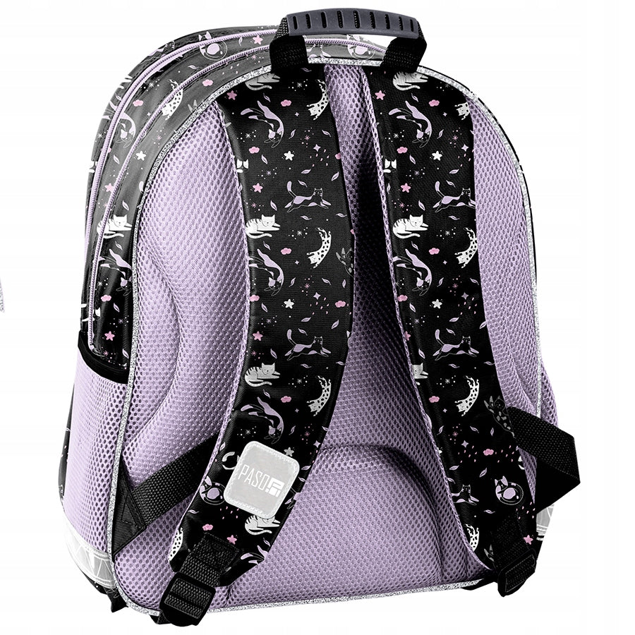 SCHOOL BACKPACK KITTEN FOR GIRL TO SCHOOL SATCHEL PURPLE BLACK Brand Paso