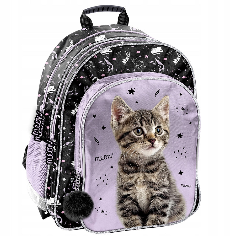 SCHOOL BACKPACK KITTEN FOR GIRL TO SCHOOL SATCHEL PURPLE BLACK Manufacturer code PP25CE-090