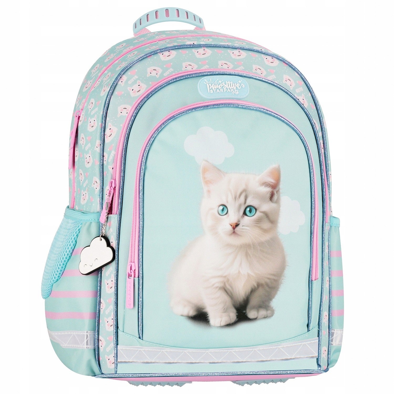 SCHOOL BACKPACK LARGE FOR SCHOOL WITH KITTEN PRINT FOR GIRLS Packaging status original
