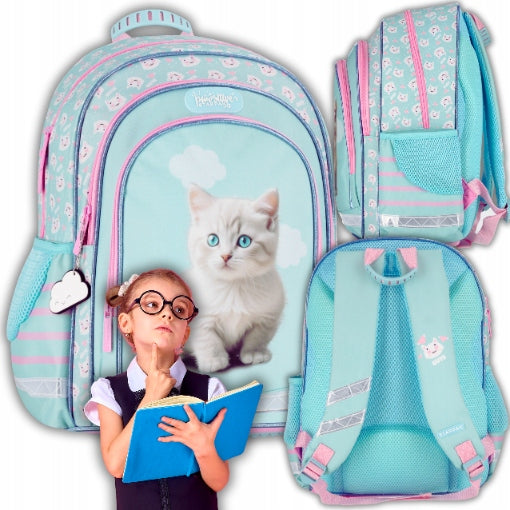 SCHOOL BACKPACK LARGE FOR SCHOOL WITH KITTEN PRINT FOR GIRLS