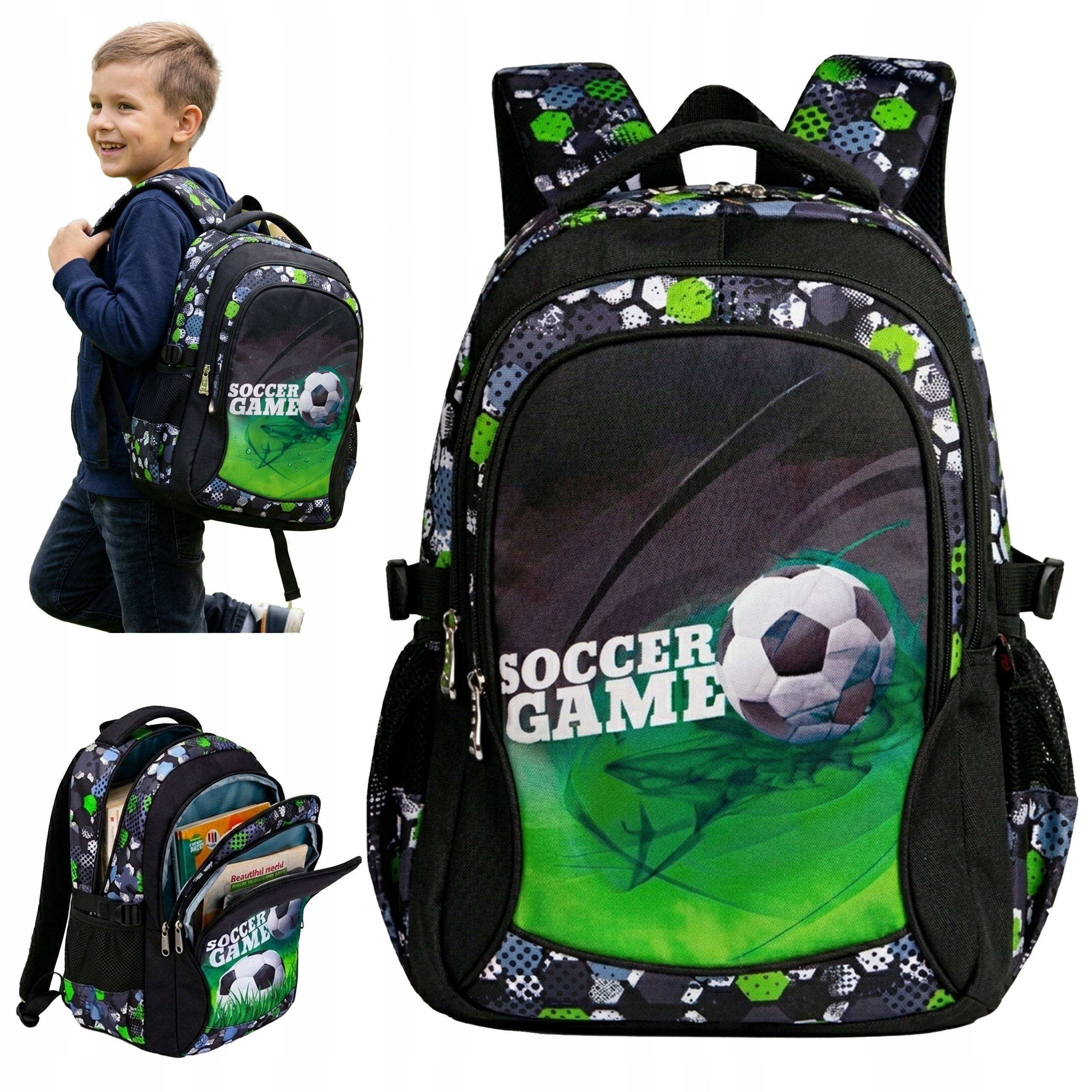 SCHOOL BACKPACK LIGHTWEIGHT TROLLEY FOR BOY MULTI-COMPARTMENT FOOTBALL BALL