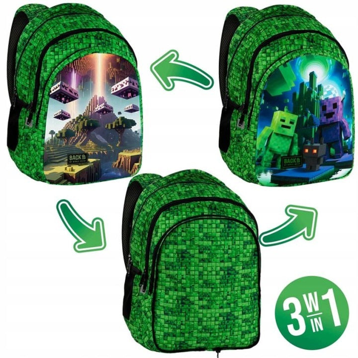 SCHOOL BACKPACK MINECRAFT BACK UP FOR BOY GREEN MULTI-CHAMBER GAMING Manufacturer code PLECAK SZKOLNY MINECRAFT BACK UP DLA CHŁOPCA