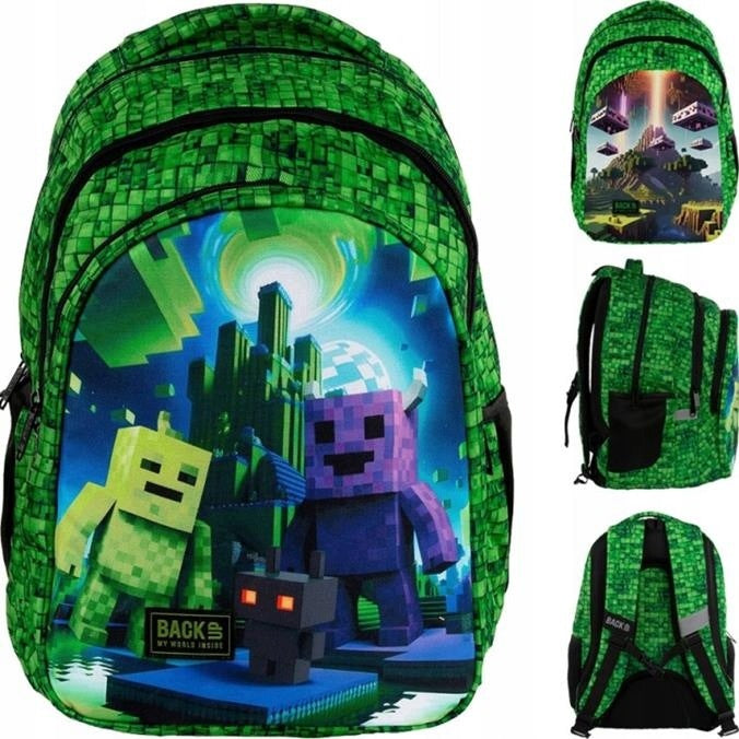 SCHOOL BACKPACK MINECRAFT BACK UP FOR BOY GREEN MULTI-CHAMBER GAMING Packaging status original