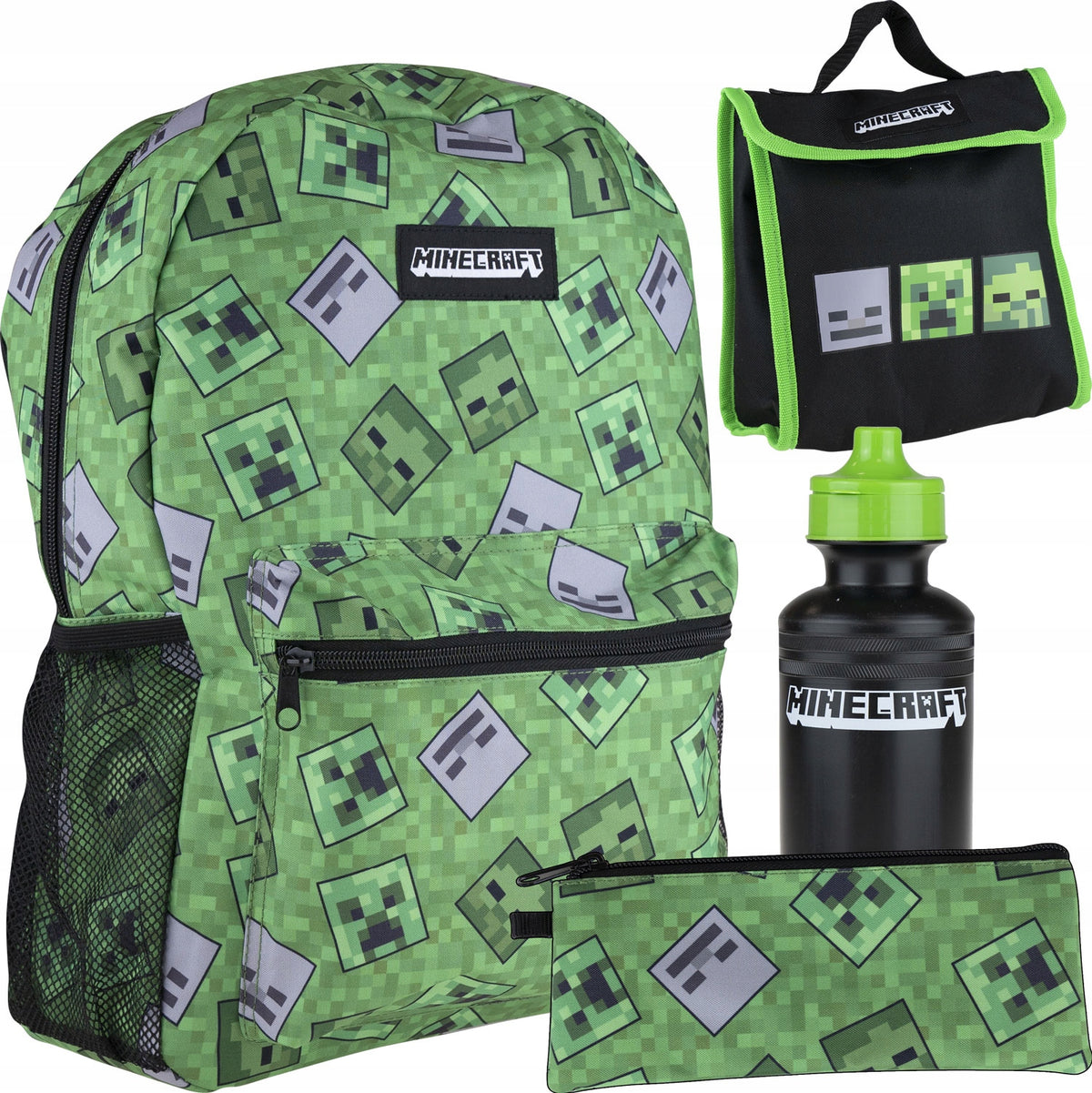 SCHOOL BACKPACK MINECRAFT PENCIL CASE WATER BOTTLE BREAKFAST SET