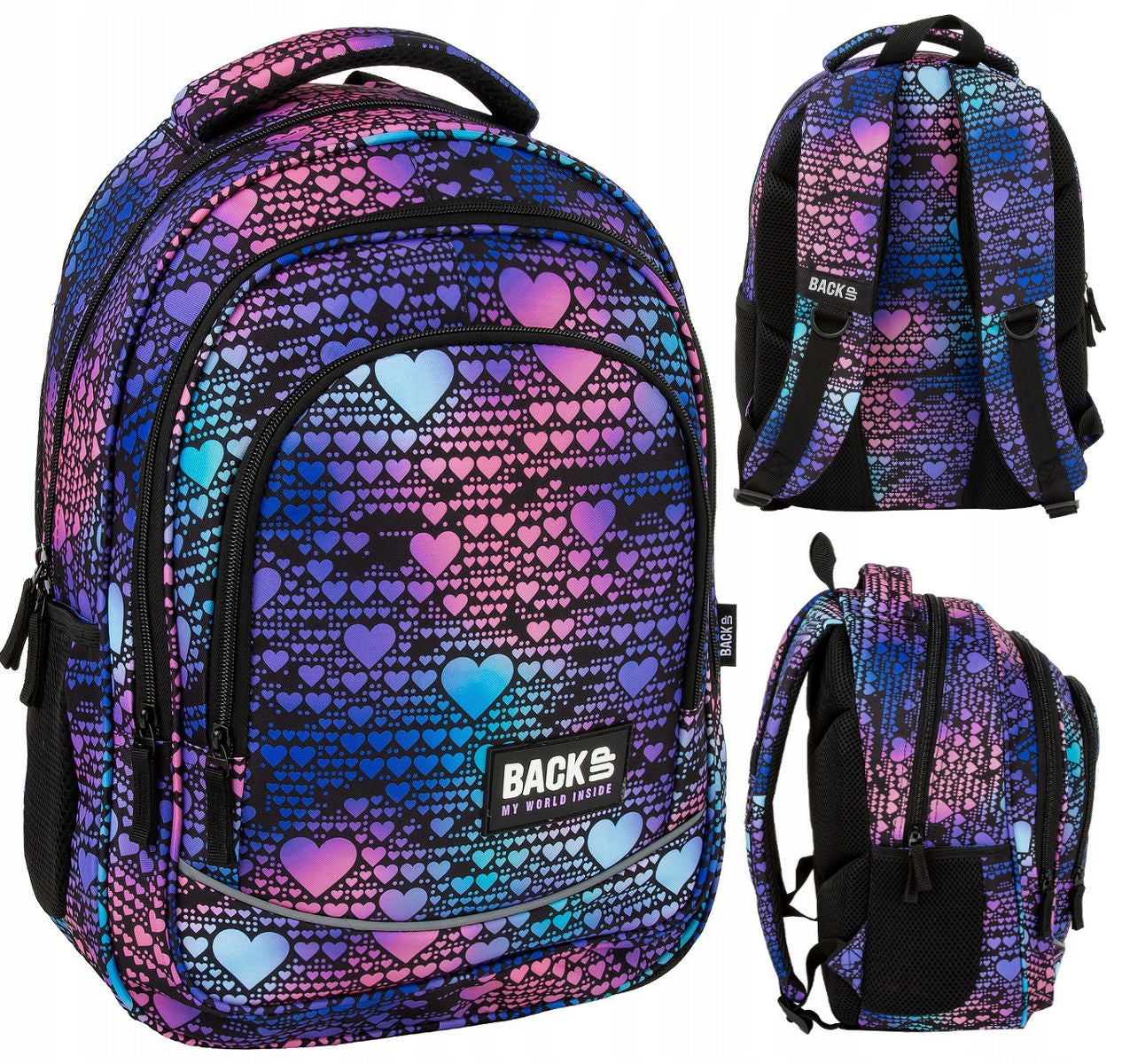 SCHOOL BACKPACK MULTI-CHAMBER BACKUP 26L HEARTS COLORFUL HEARTS HOLO X18