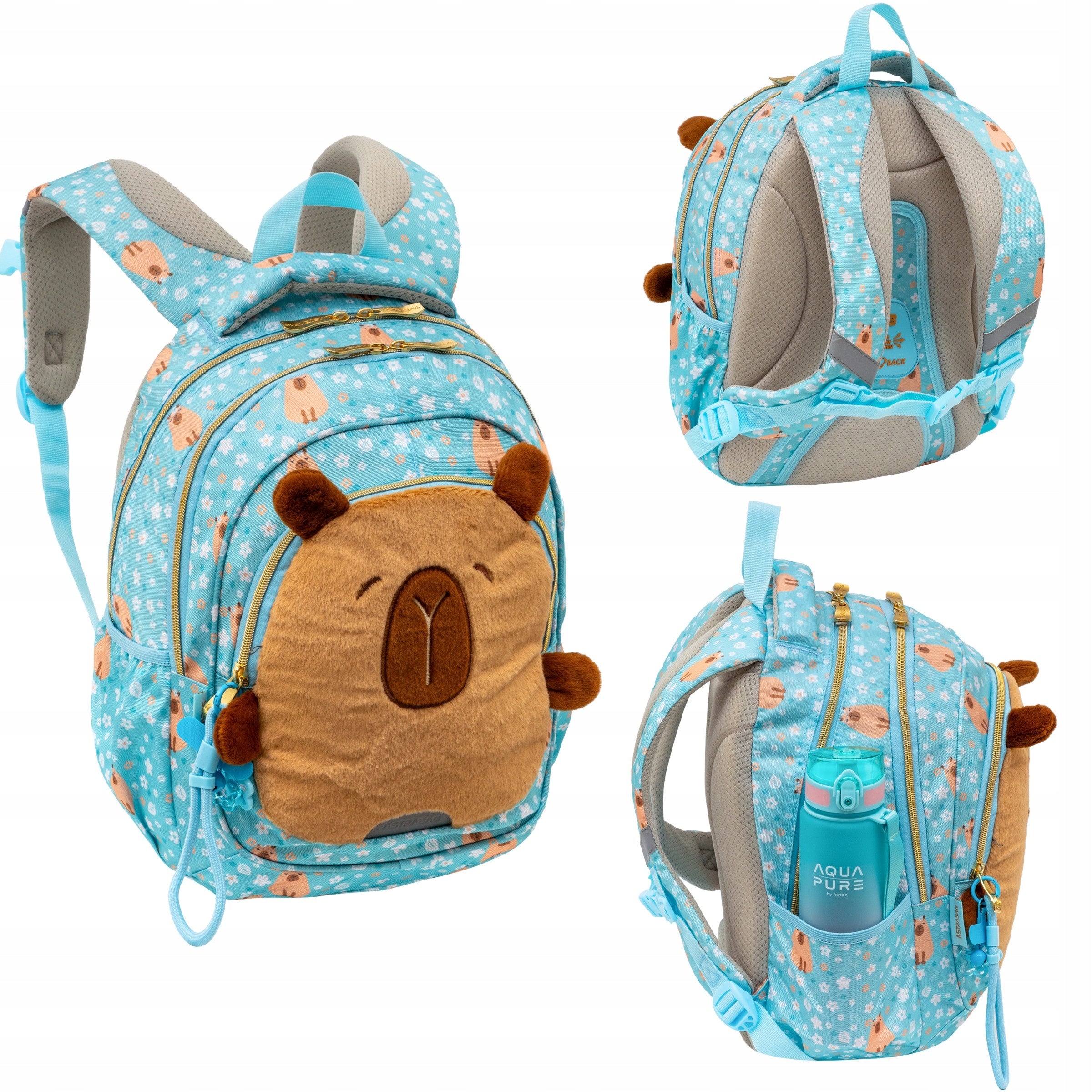 SCHOOL BACKPACK MULTI-CHAMBER FLUFFY CAPY PLUSH KAPIBARA Astra CLASS 1-3