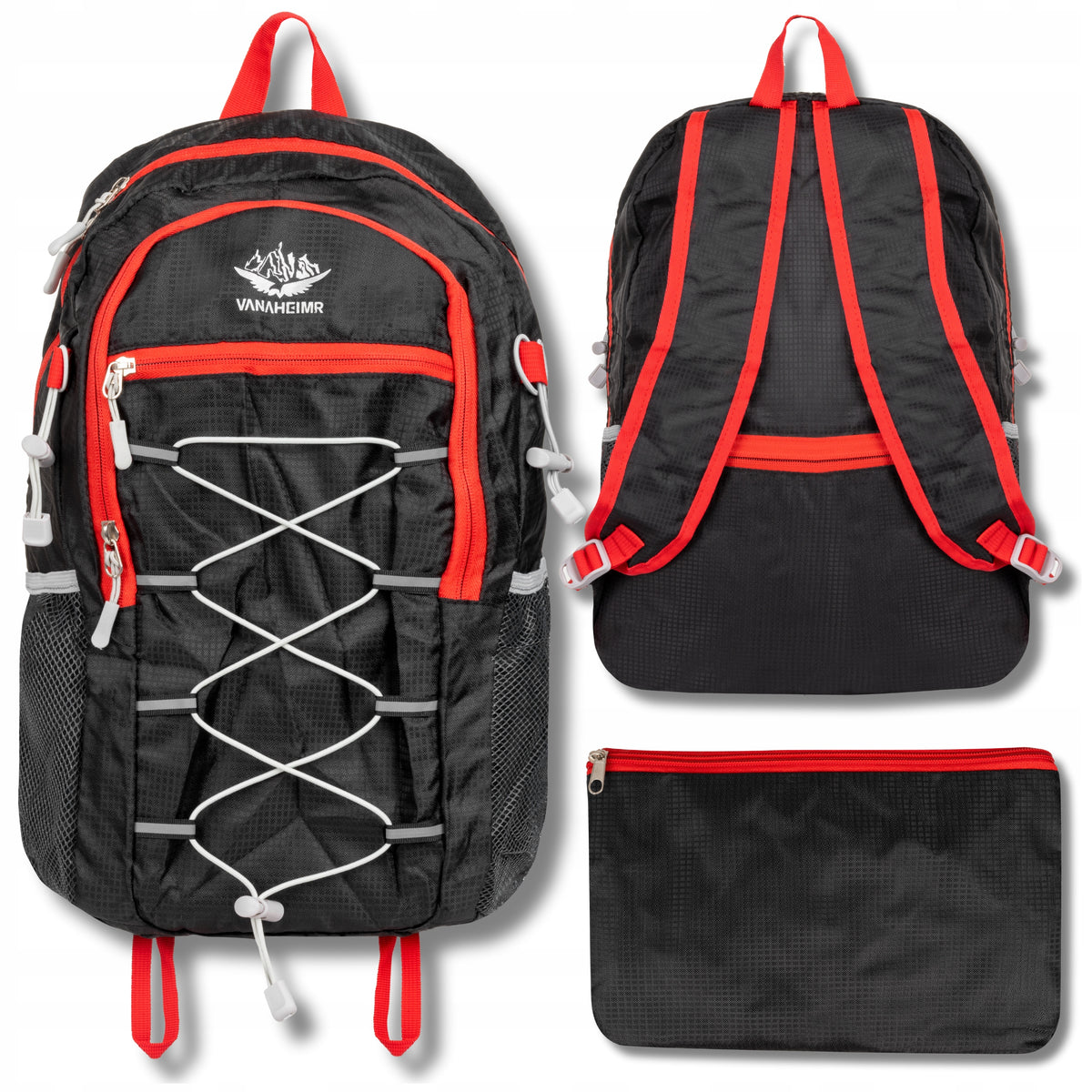 SCHOOL BACKPACK MULTI-CHAMBER KRUMAD BLACK, RED, SHADES OF GRAY