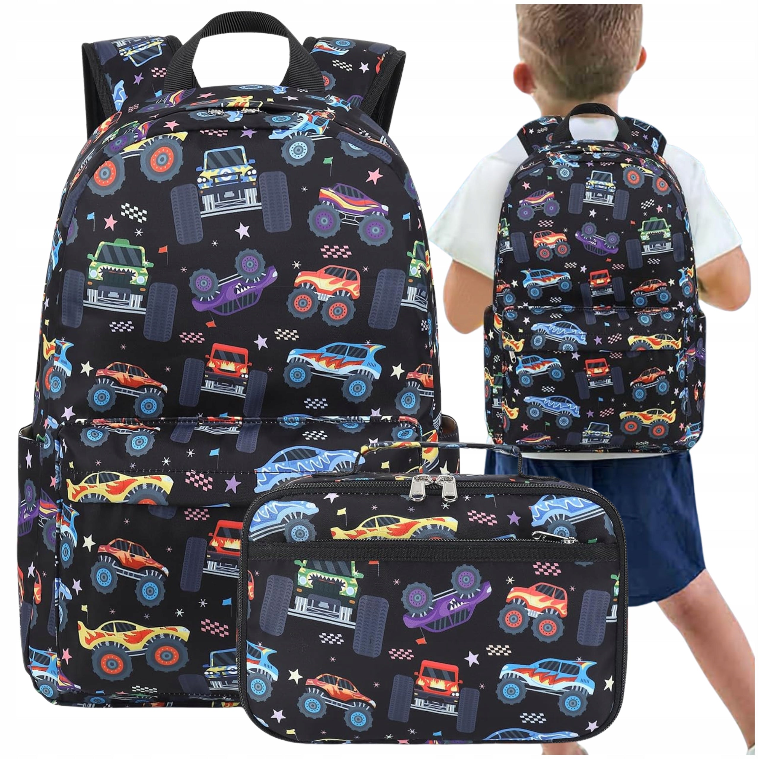SCHOOL BACKPACK Monster Truck CARS SATCHEL FOR BOY LUNCHBOX LUNCH BAG