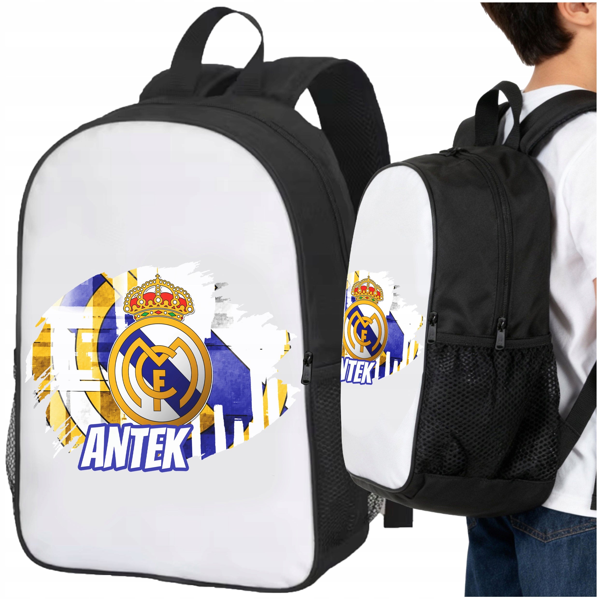 SCHOOL BACKPACK NAME FOR CHILD TO SCHOOL FOR FOOTBALL PLAYER REAL MADRID GIFT
