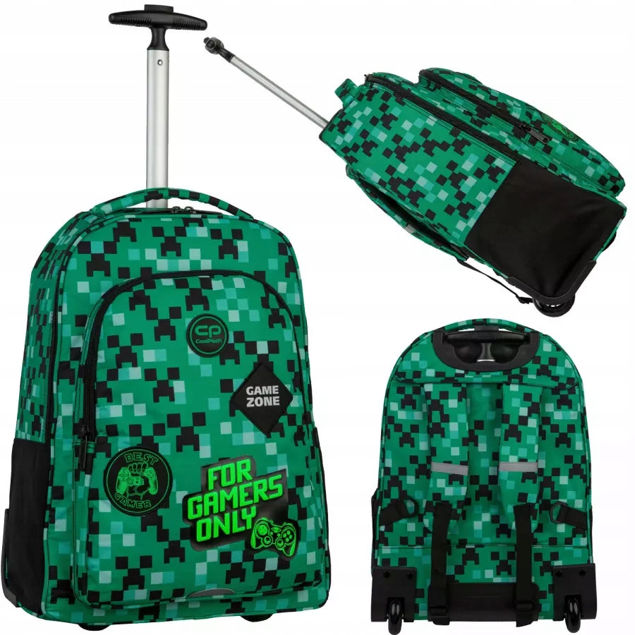 SCHOOL BACKPACK ON WHEELS FOR A BOY IN PIXELS COOLPACK