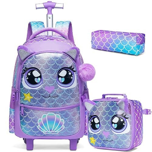 SCHOOL BACKPACK ON WHEELS FOR GIRLS SATCHEL WITH BAG LUNCH FOR KIDS Brand no brand