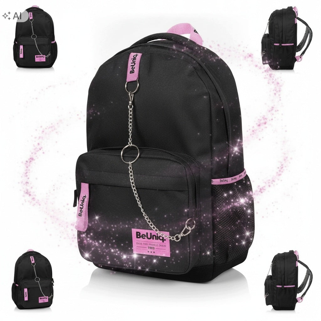 SCHOOL BACKPACK PASO BLACK PINK 29L FOR GIRLS 4 POCKETS BACKPACKS