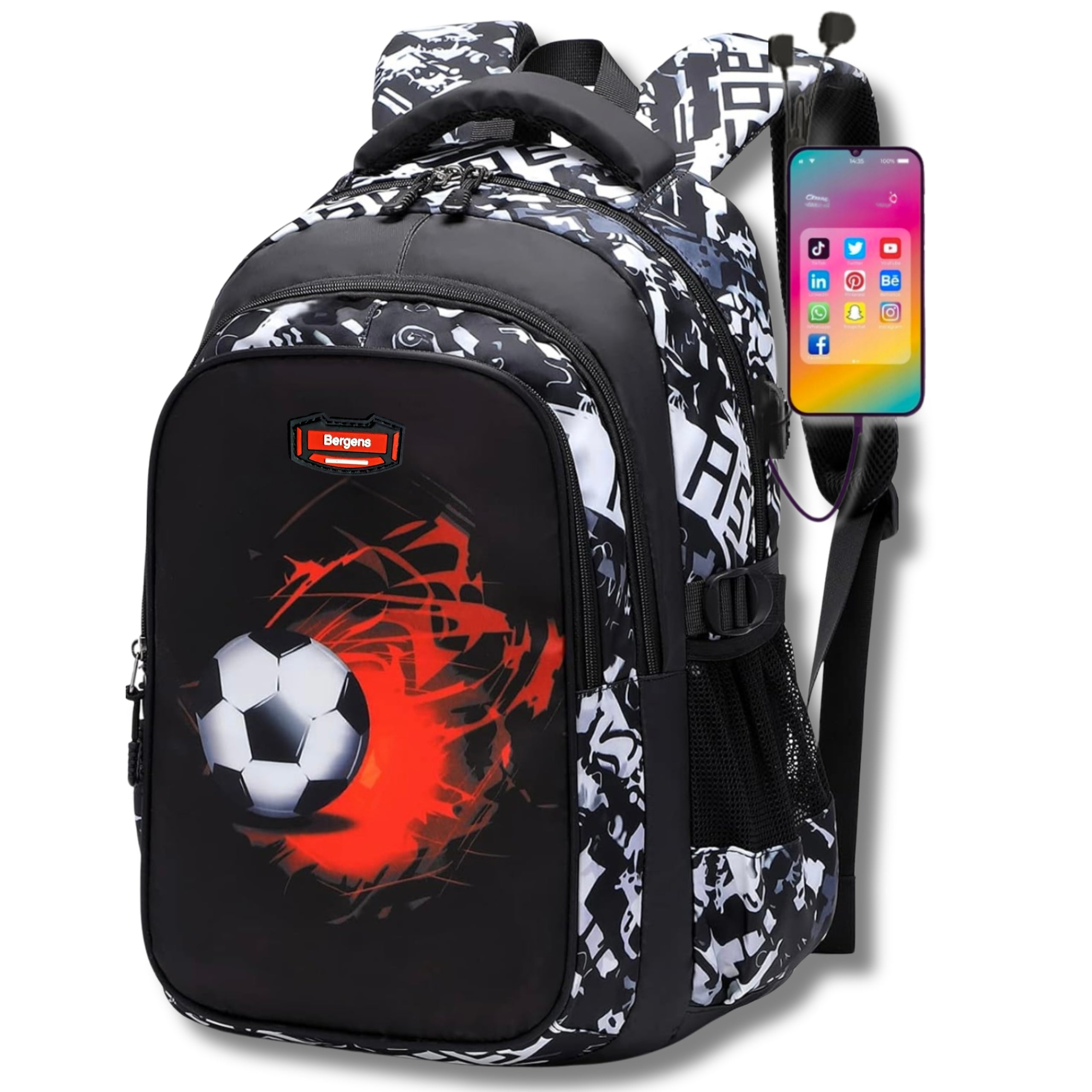 SCHOOL BACKPACK PENCIL CASE FOR BOY FOOTBALL SATCHEL YOUTH USB EAN (GTIN) 5907264889219