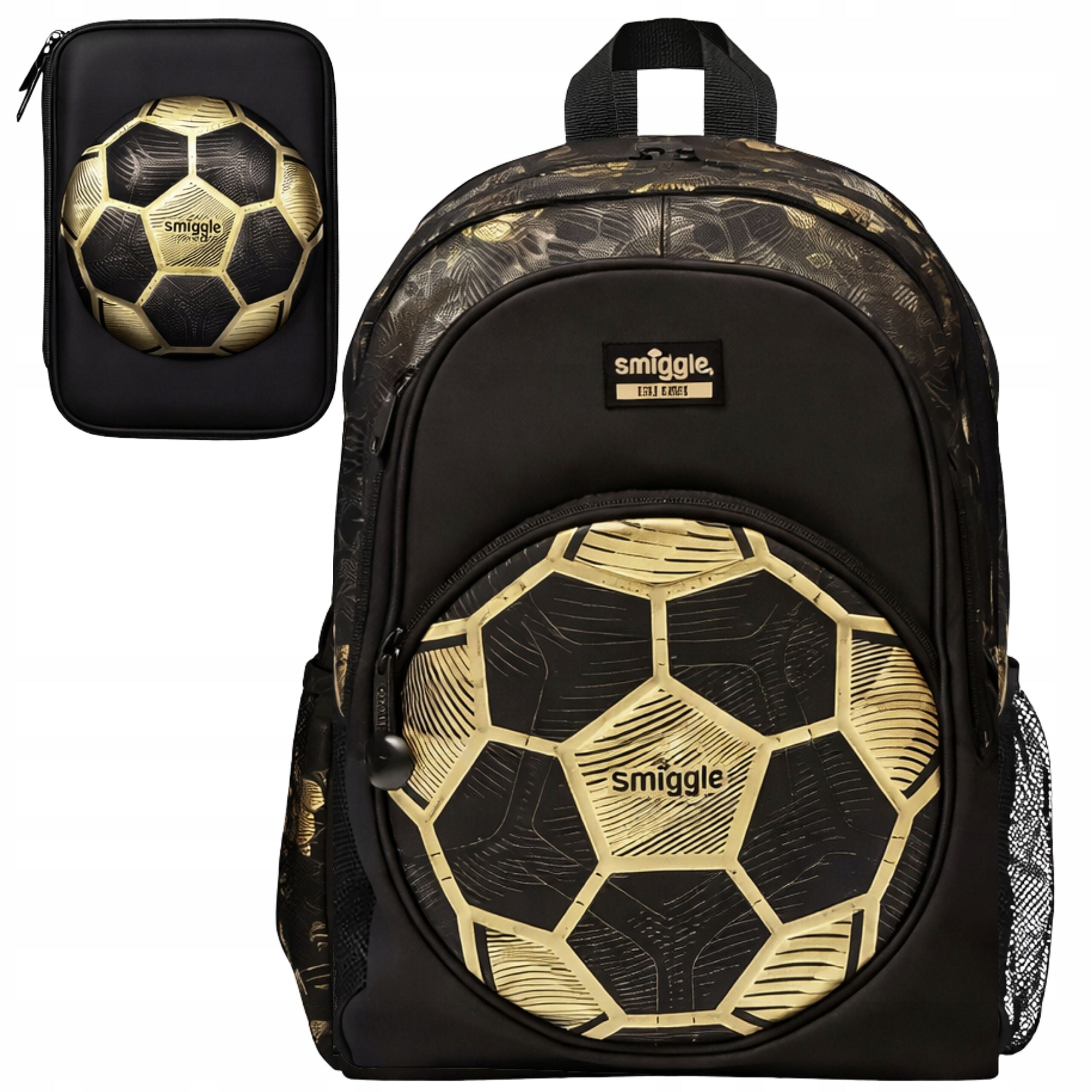 SCHOOL BACKPACK + PENCIL CASE GOLD FOOTBALL 3D FOR BOY PADDED LIGHT Manufacturer code 1301343748