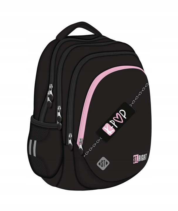 SCHOOL BACKPACK PINK K-POP BP-06 4-CHAMBER 23L BLACK WITH ST.RIGHT MAJE Packaging status original