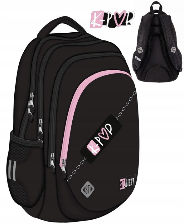 SCHOOL BACKPACK PINK K-POP BP-06 4-CHAMBER 23L BLACK WITH ST.RIGHT MAJE
