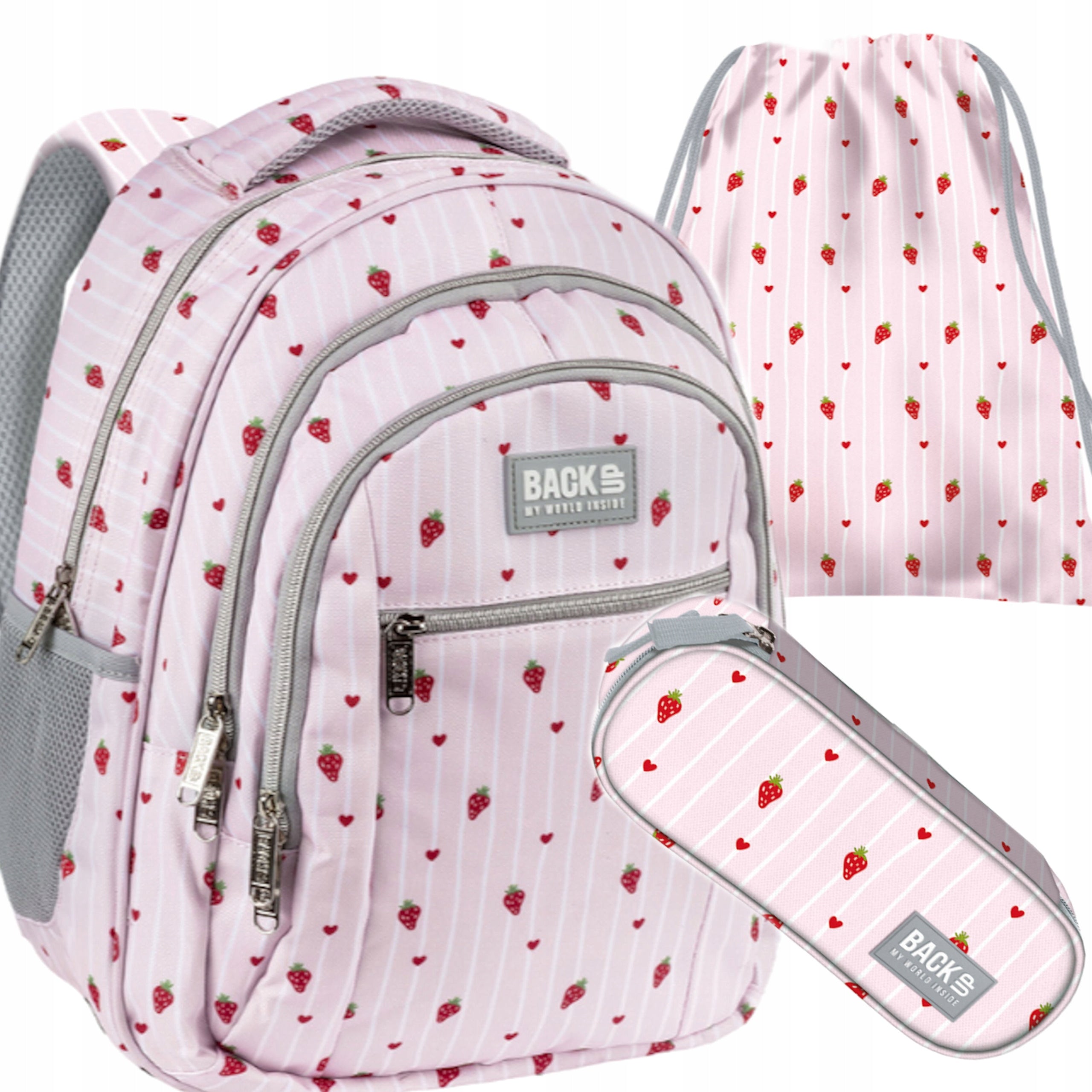SCHOOL BACKPACK PINK LOVE 3IN1 SET CLASS 1-3 BACK UP
