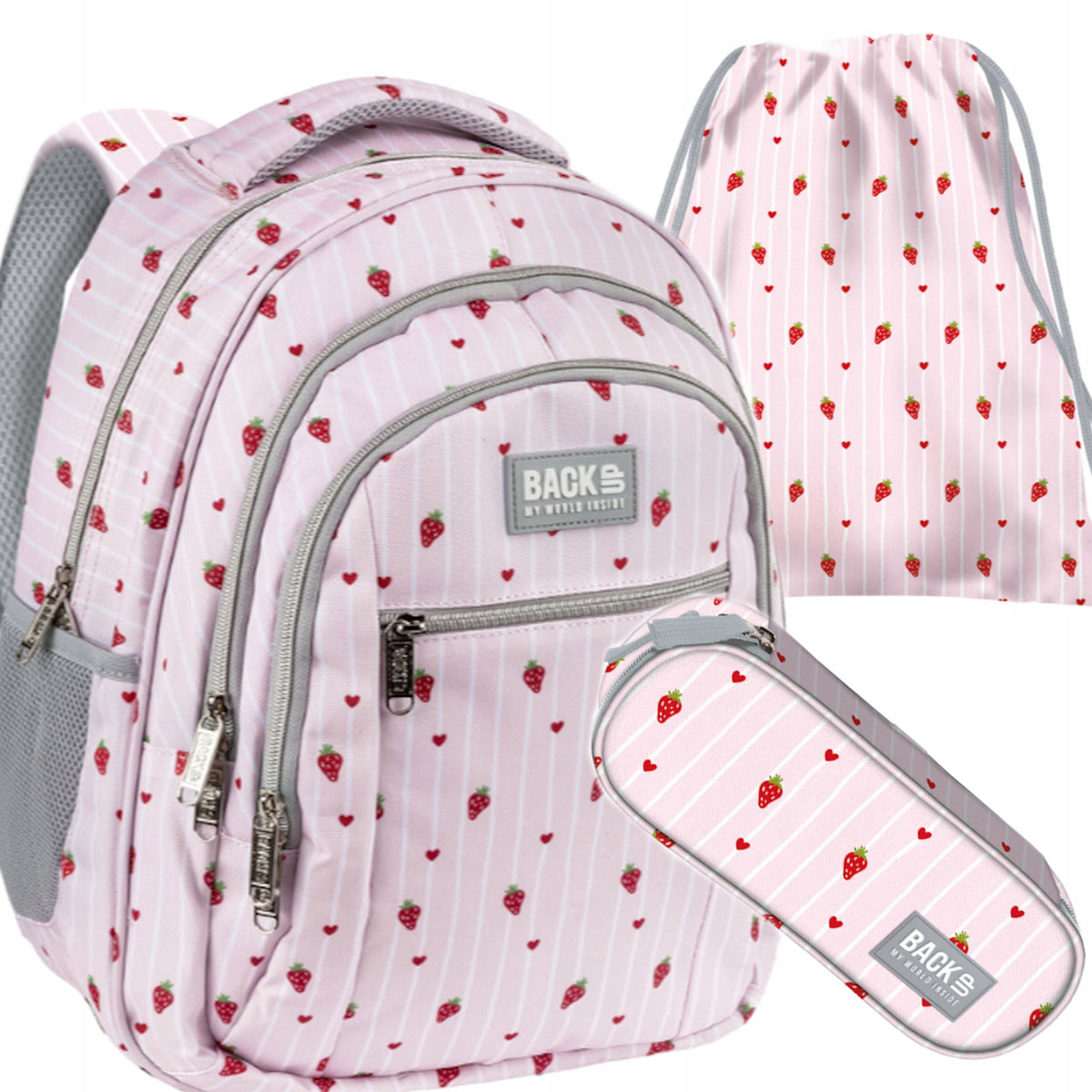 SCHOOL BACKPACK PINK LOVE 3IN1 SET CLASS 1-3 BACK UP