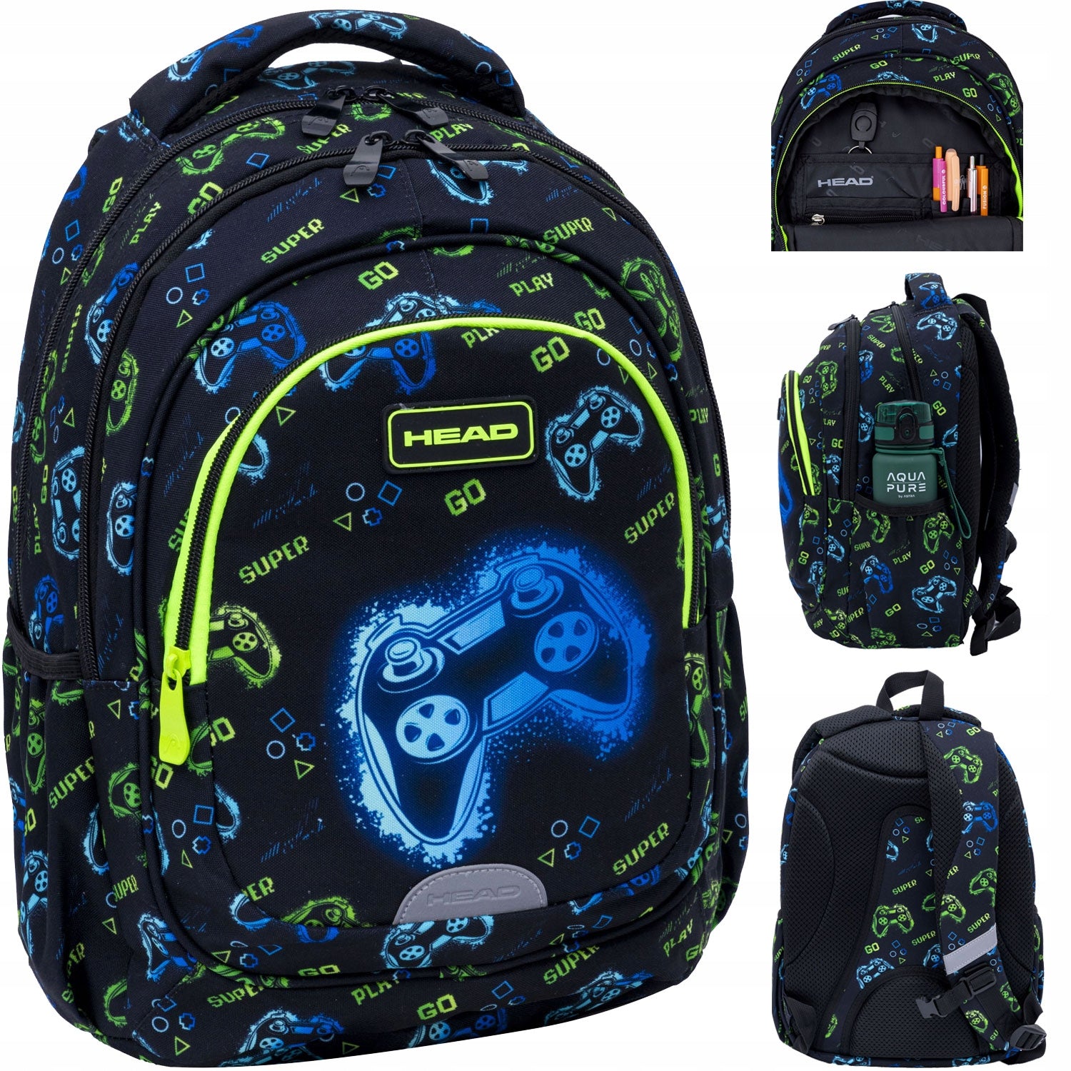 SCHOOL BACKPACK SATCHEL BLACK FOR BOY IN PADS PAD BLUE