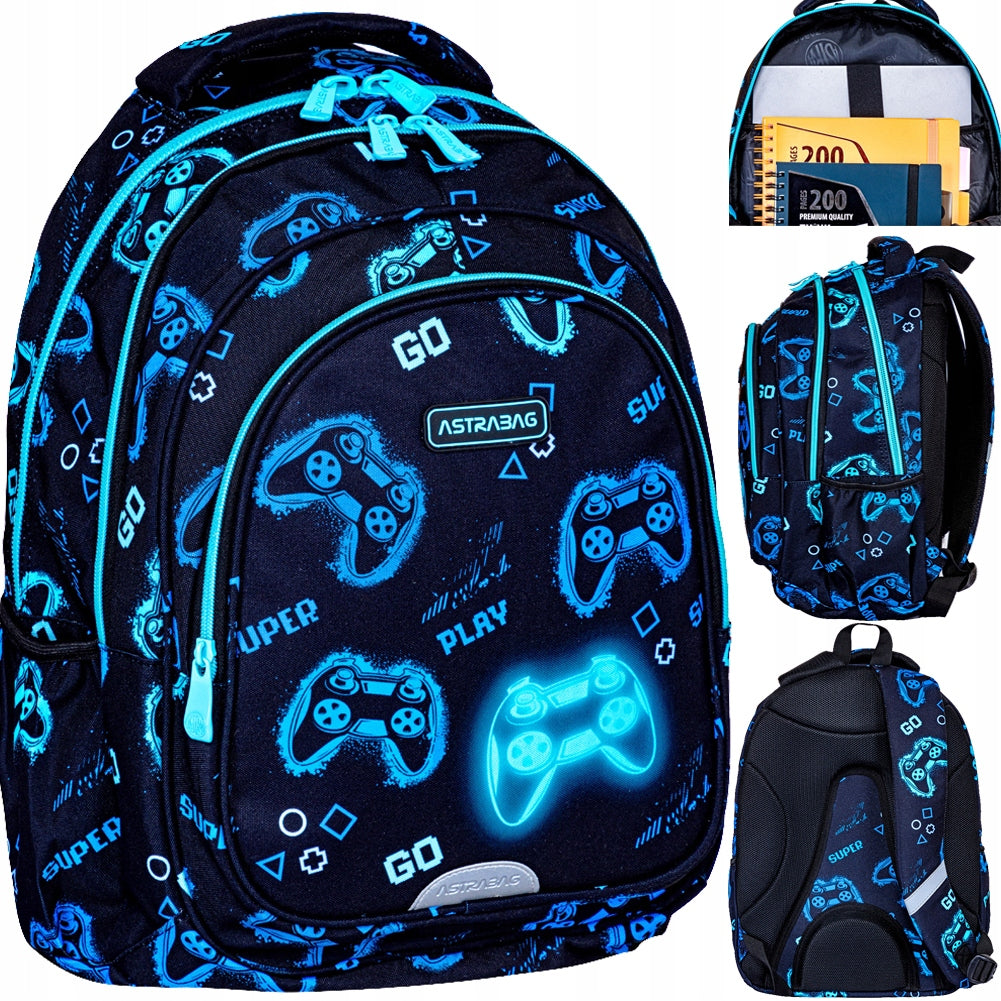 SCHOOL BACKPACK SATCHEL BLACK GAMER