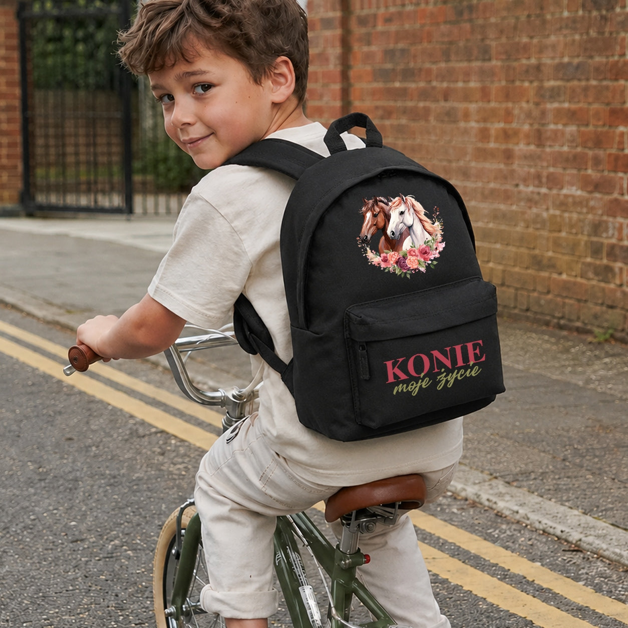 SCHOOL BACKPACK SATCHEL BLACK WASHING FOR SCHOOL 1-3 HORSES IS MY LIFE Packaging status original