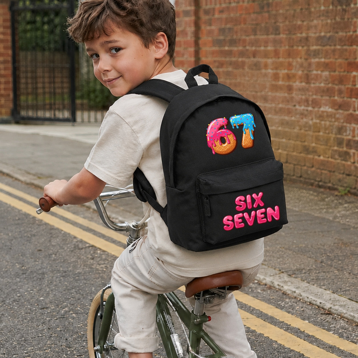 SCHOOL BACKPACK SATCHEL BLACK WASHING MACHINE FOR SCHOOL 1-3 CLASS SIX SEVEN ICE CREAM Packaging status original