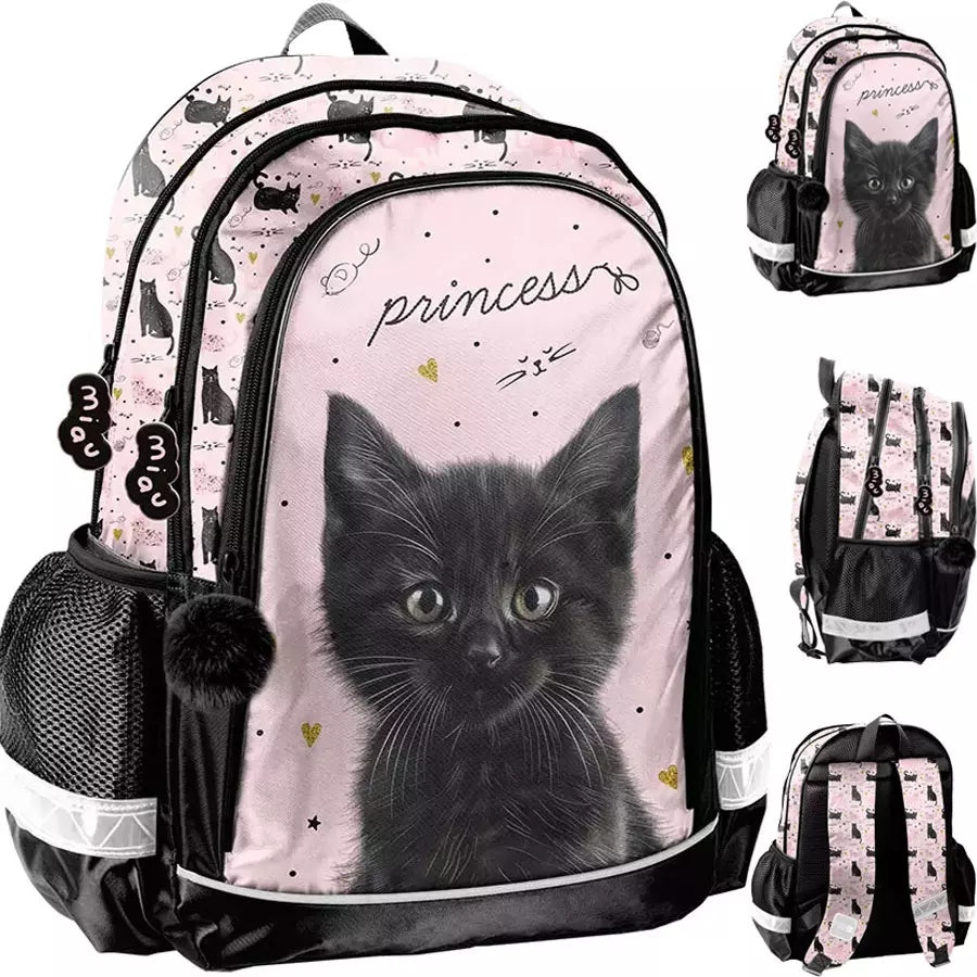 SCHOOL BACKPACK SATCHEL CLASS 1 3 FOR GIRLS BLACK CAT KITTEN