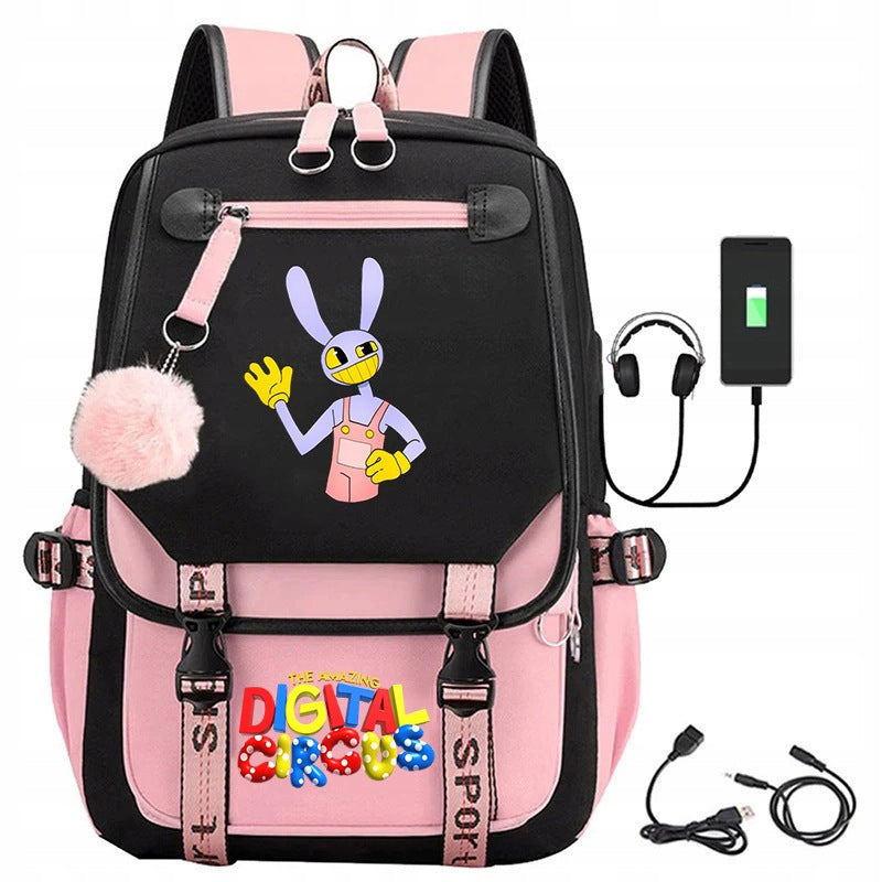 SCHOOL BACKPACK SATCHEL DIGITAL CIRCUS USB PATTERNS A4 LARGE COLORS MANY Brand no brand