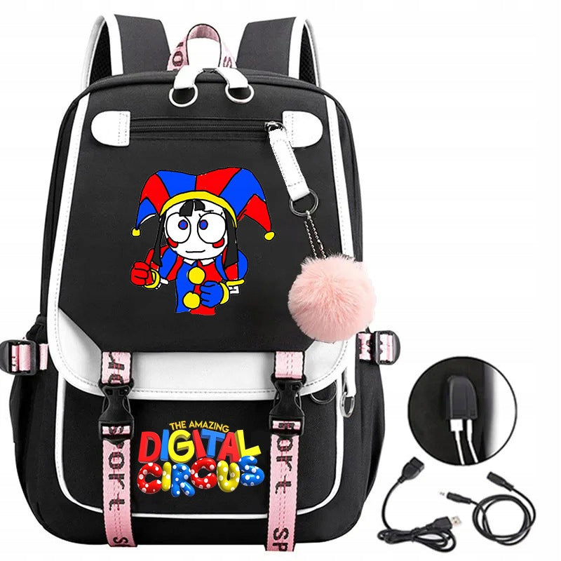 SCHOOL BACKPACK SATCHEL DIGITAL CIRCUS USB PATTERNS A4 LARGE COLORS MANY Manufacturer code dhrty54y