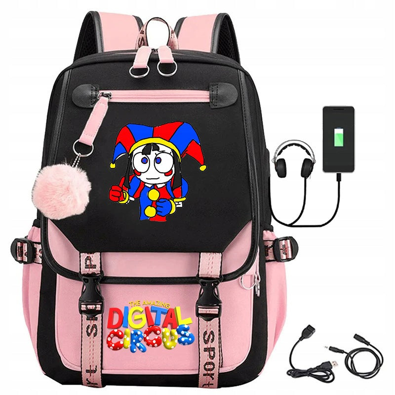 SCHOOL BACKPACK SATCHEL DIGITAL CIRCUS USB PATTERNS A4 LARGE COLORS MANY