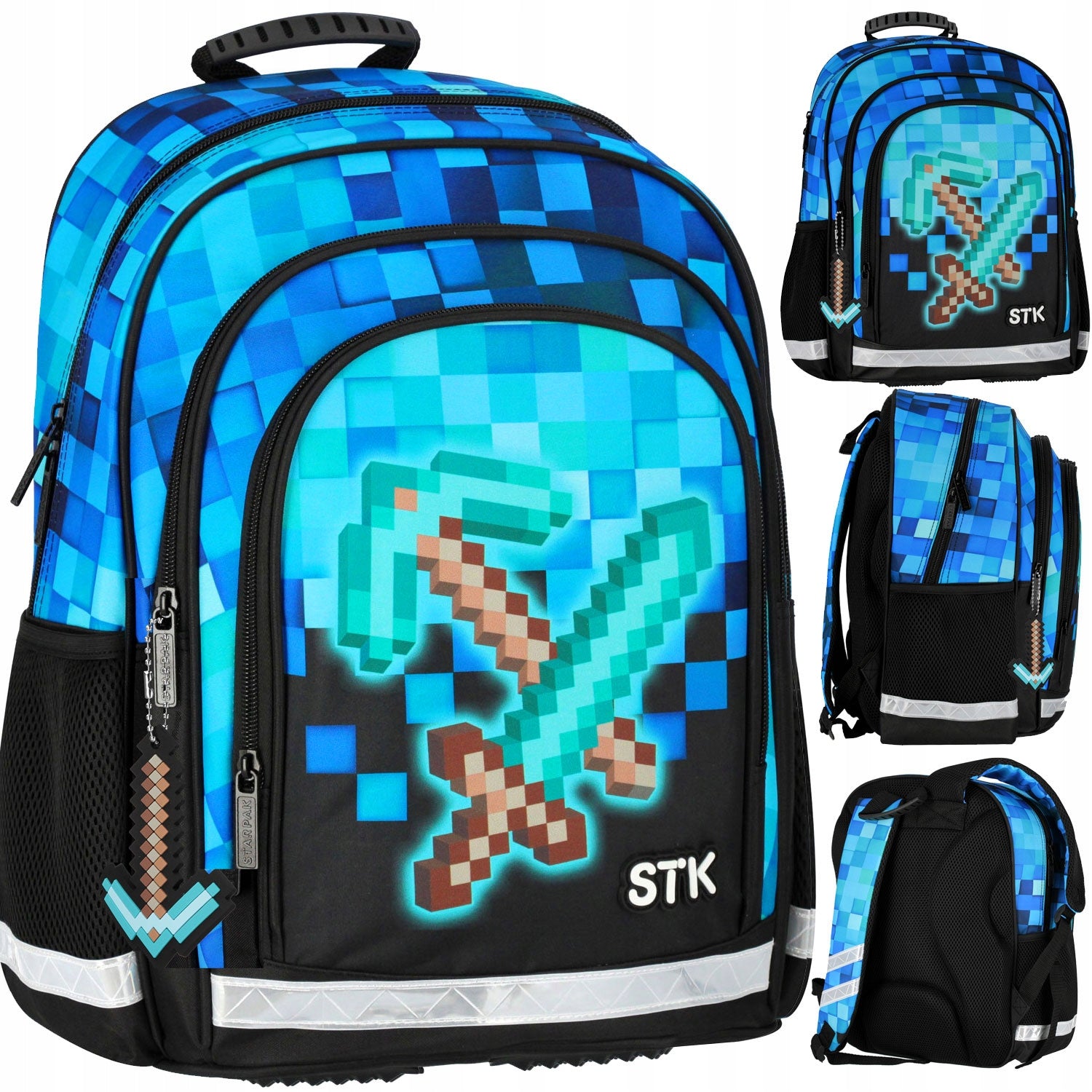 SCHOOL BACKPACK SATCHEL FOR BOY PIXELS GAME PIXEL BLUE