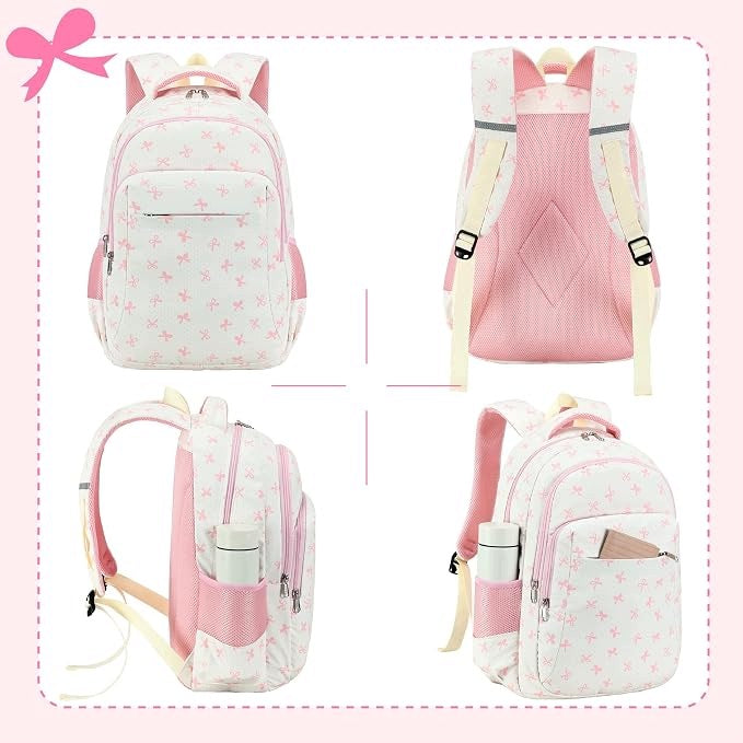 SCHOOL BACKPACK SATCHEL FOR CHILDREN WHITE WITH PINK DOTS BOWS Manufacturer code 5908455612760