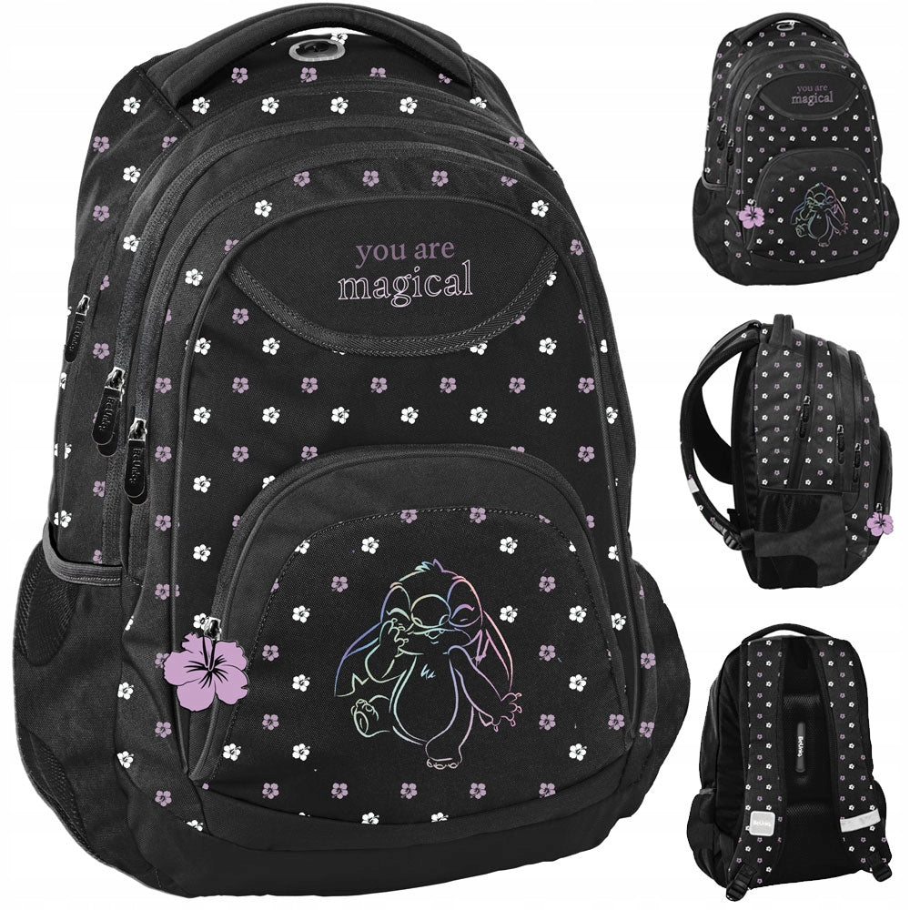 SCHOOL BACKPACK SATCHEL FOR GIRLS BLACK STICH STITCH AND LILO