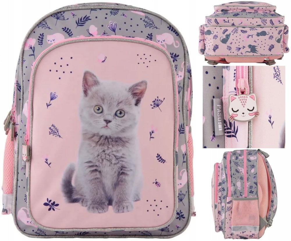 SCHOOL BACKPACK SATCHEL FOR GIRLS CAT KITTEN CLASS 1-3