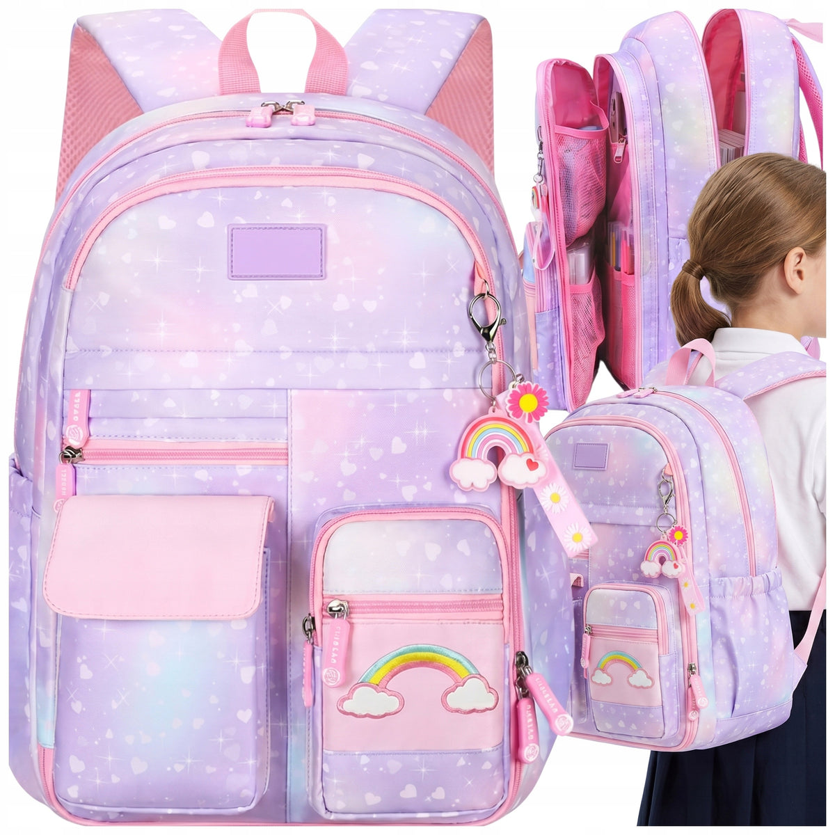 SCHOOL BACKPACK SATCHEL FOR GIRLS CLASS 1-3 MULTI-CHAMBERS FOR SCHOOL