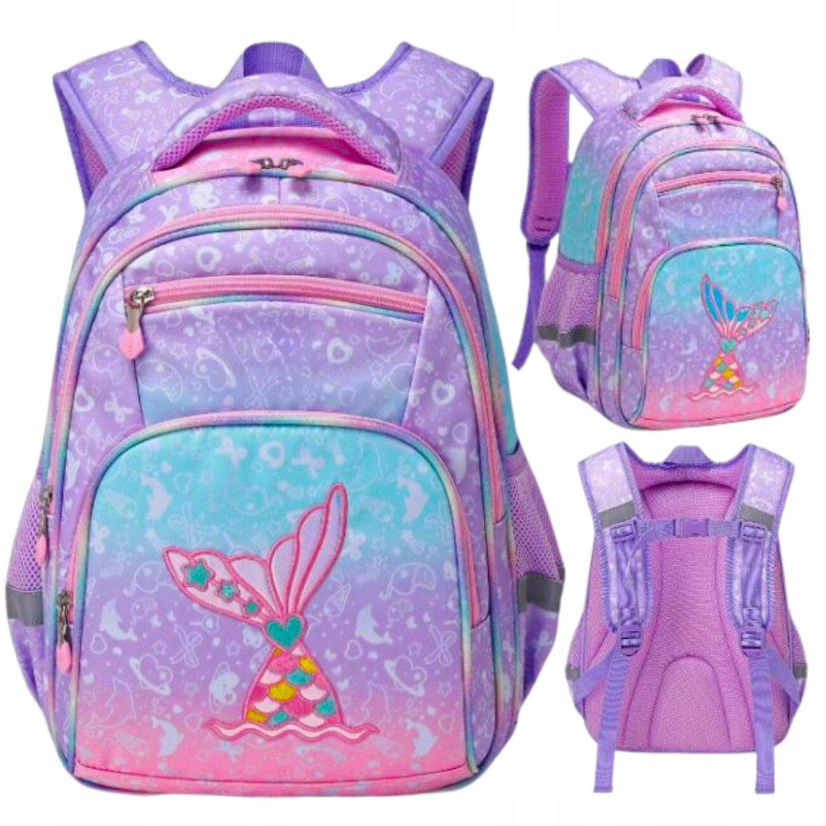 SCHOOL BACKPACK SATCHEL FOR GIRLS MERMAID A4 LIGHT TO CLASS 1-3