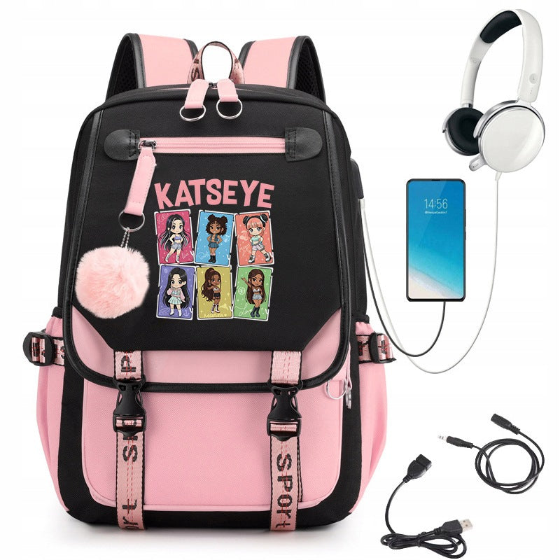 SCHOOL BACKPACK SATCHEL KATSEYE USB PATTERNS A4 LARGE COLORS MANY STYLE Manufacturer code dhrty54y