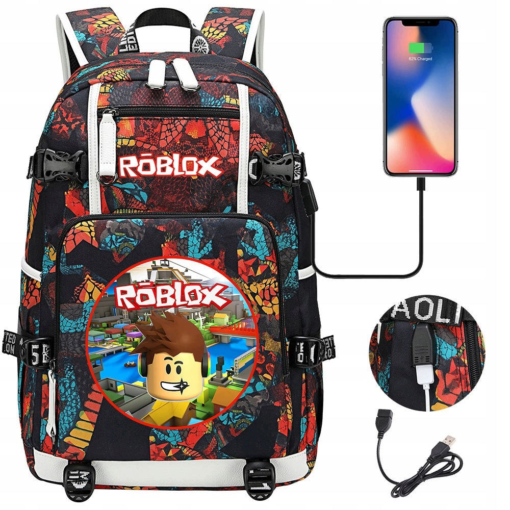 SCHOOL BACKPACK SATCHEL Roblox USB A4 LARGE COLORS MULTIPLE DESIGNS STYLE NEW Manufacturer code drey6tryhdfrg