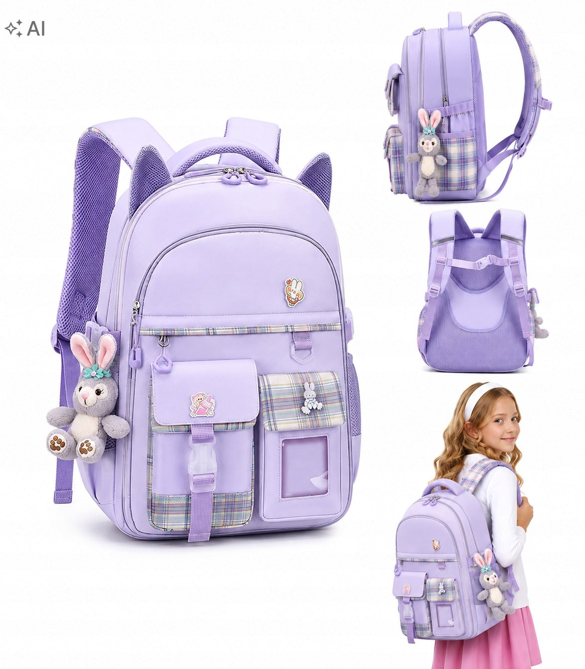 SCHOOL BACKPACK SATCHEL YOUTH PLAID ROOMY FOR GIRLS CLASS 4-6