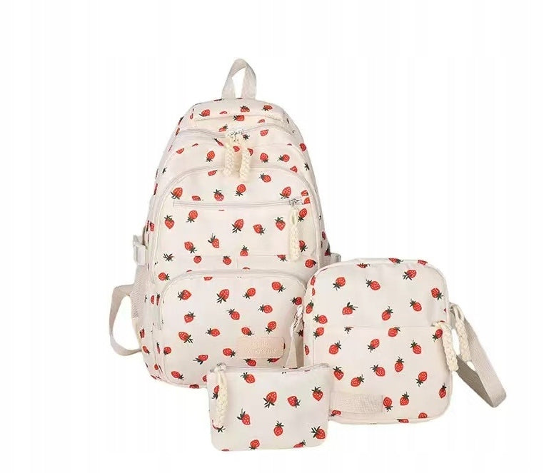 SCHOOL BACKPACK SET 3in1 BAG PENCIL CASE TEENAGERS STRAWBERRY GIFT