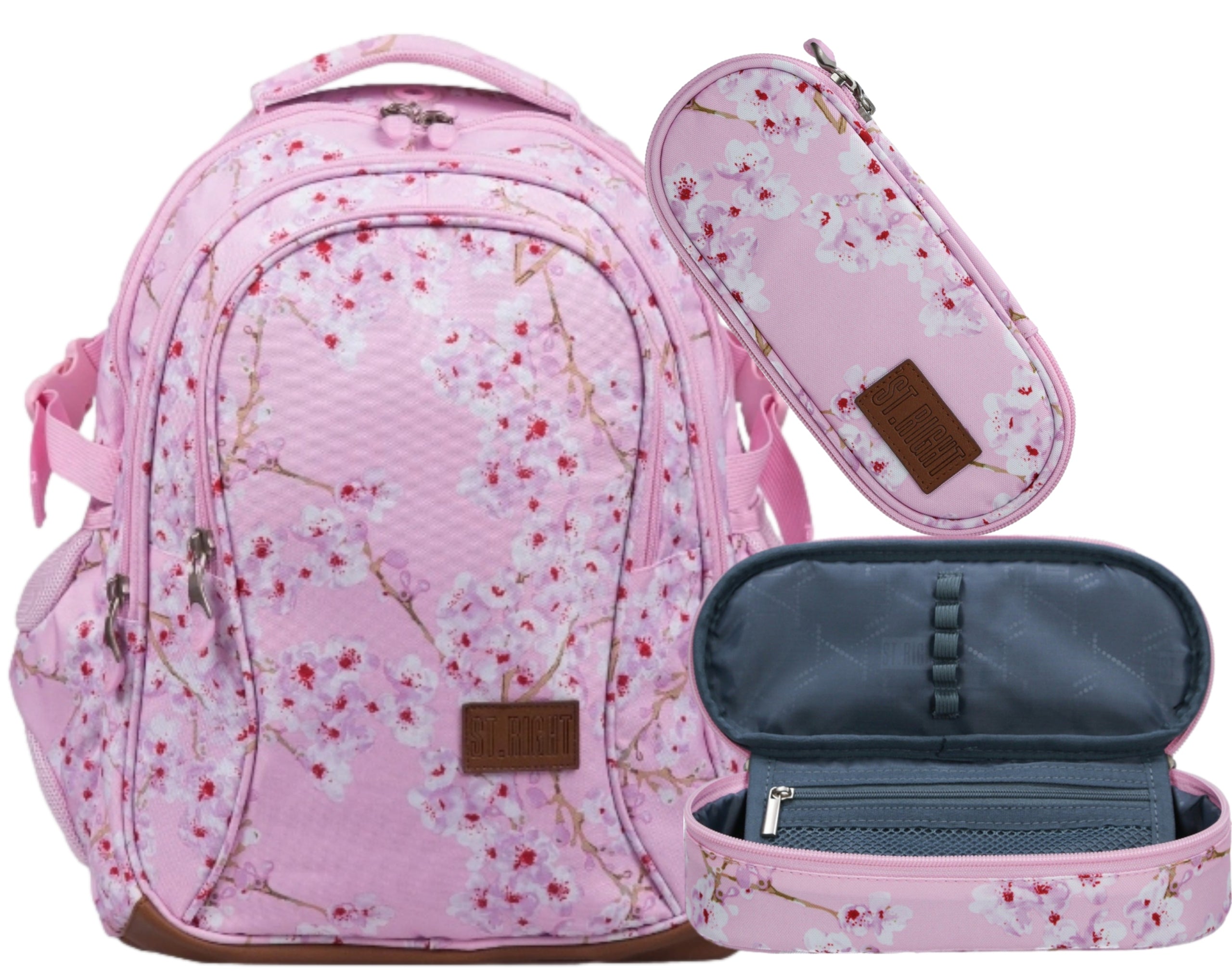 SCHOOL BACKPACK ST.RIGHT BP-01 2in1 PENCIL CASE CHERRY BLOSSOM