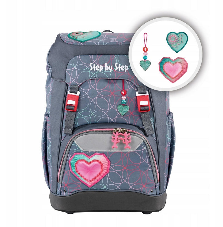 SCHOOL BACKPACK STEP BY STEP GRADE GLITTER HEART