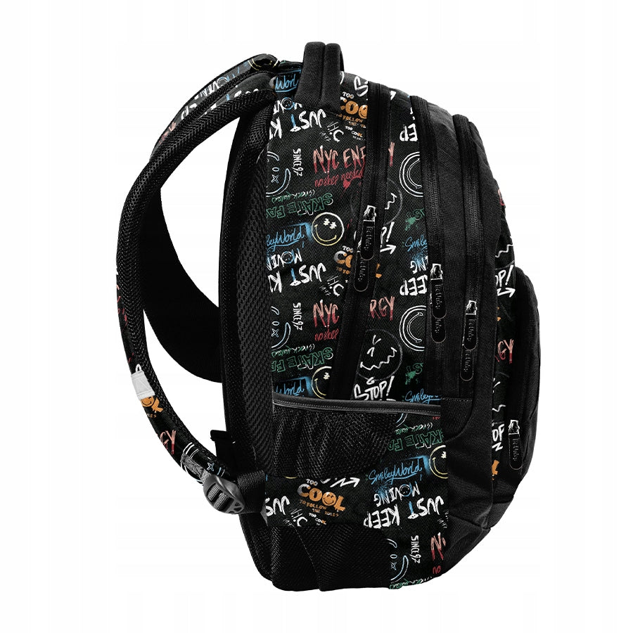 SCHOOL BACKPACK Smiley BLACK BeUniq Brand Paso