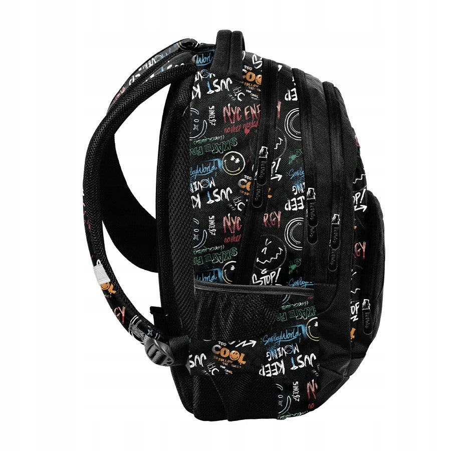 SCHOOL BACKPACK Smiley BLACK BeUniq Brand Paso