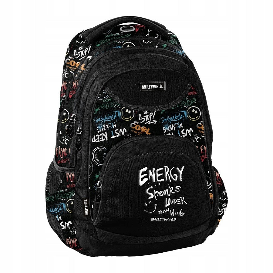 SCHOOL BACKPACK Smiley BLACK BeUniq