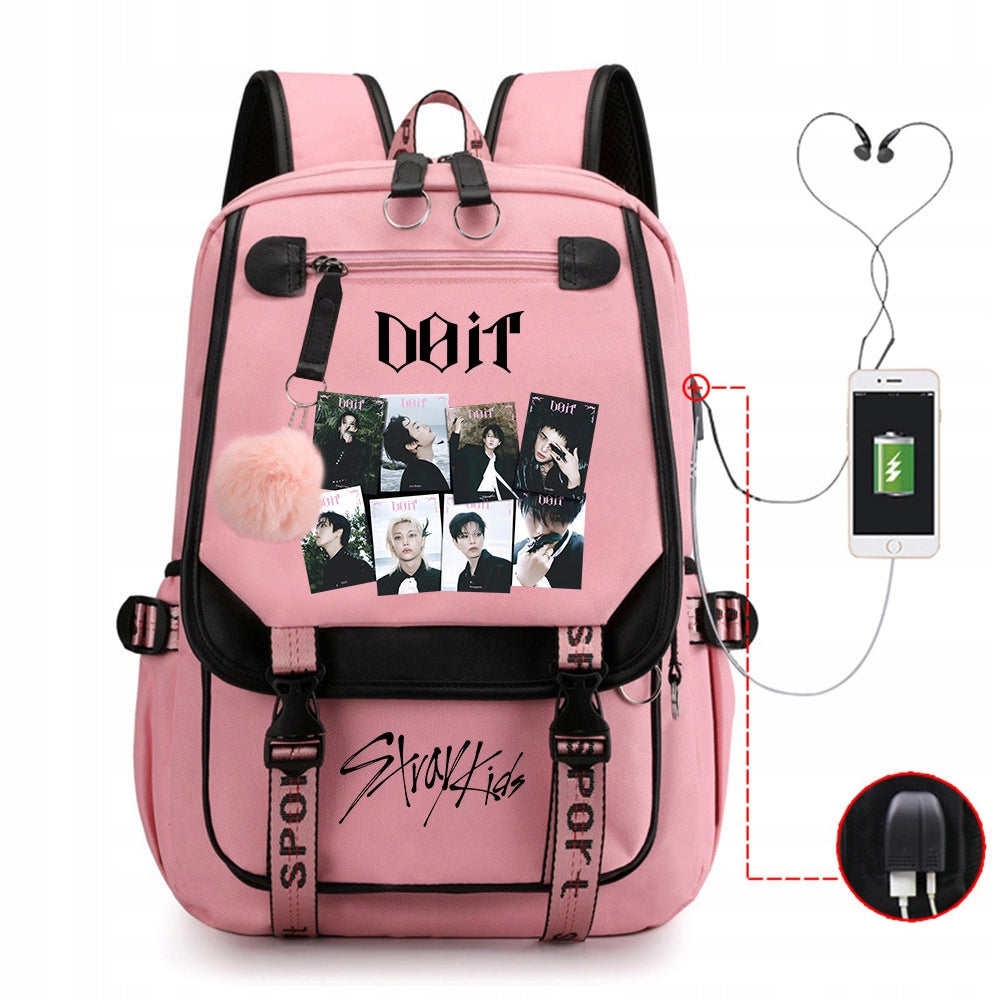 SCHOOL BACKPACK TORNISTER stray kids USB PATTERNS A4 LARGE COLORS PATTERNS STYLE