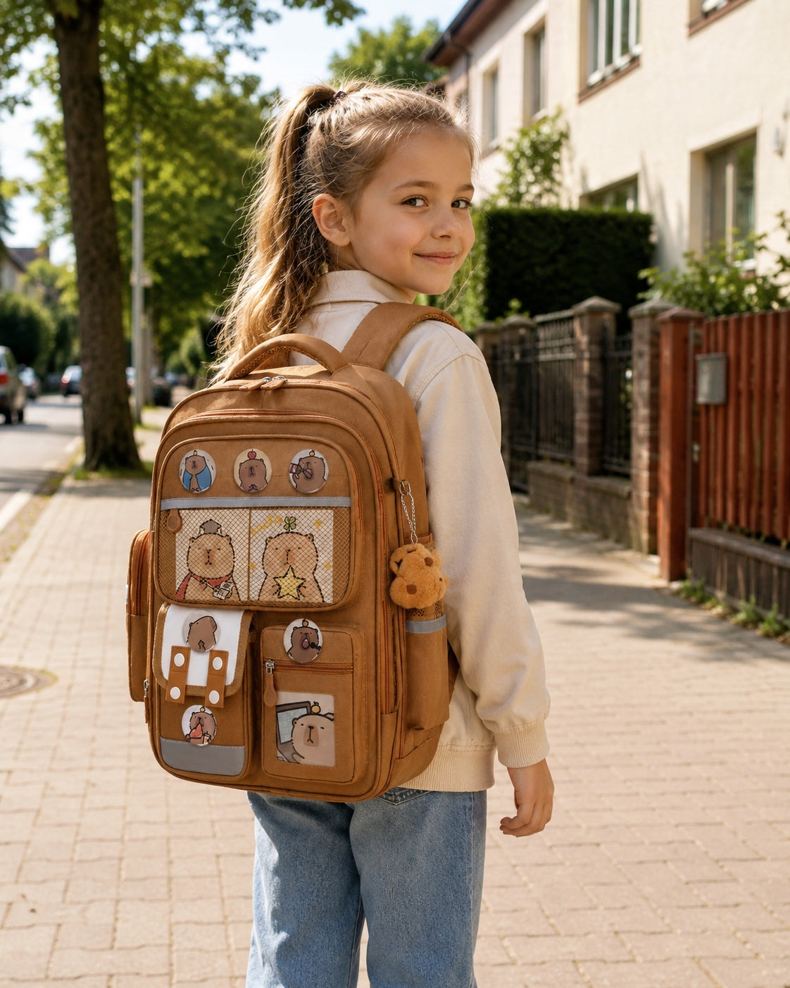 SCHOOL BACKPACK WITH CAPYBARA LARGE BROWN PENCIL CASE KEYCHAIN CLASS 3-6 Manufacturer code BAOZHU-PL