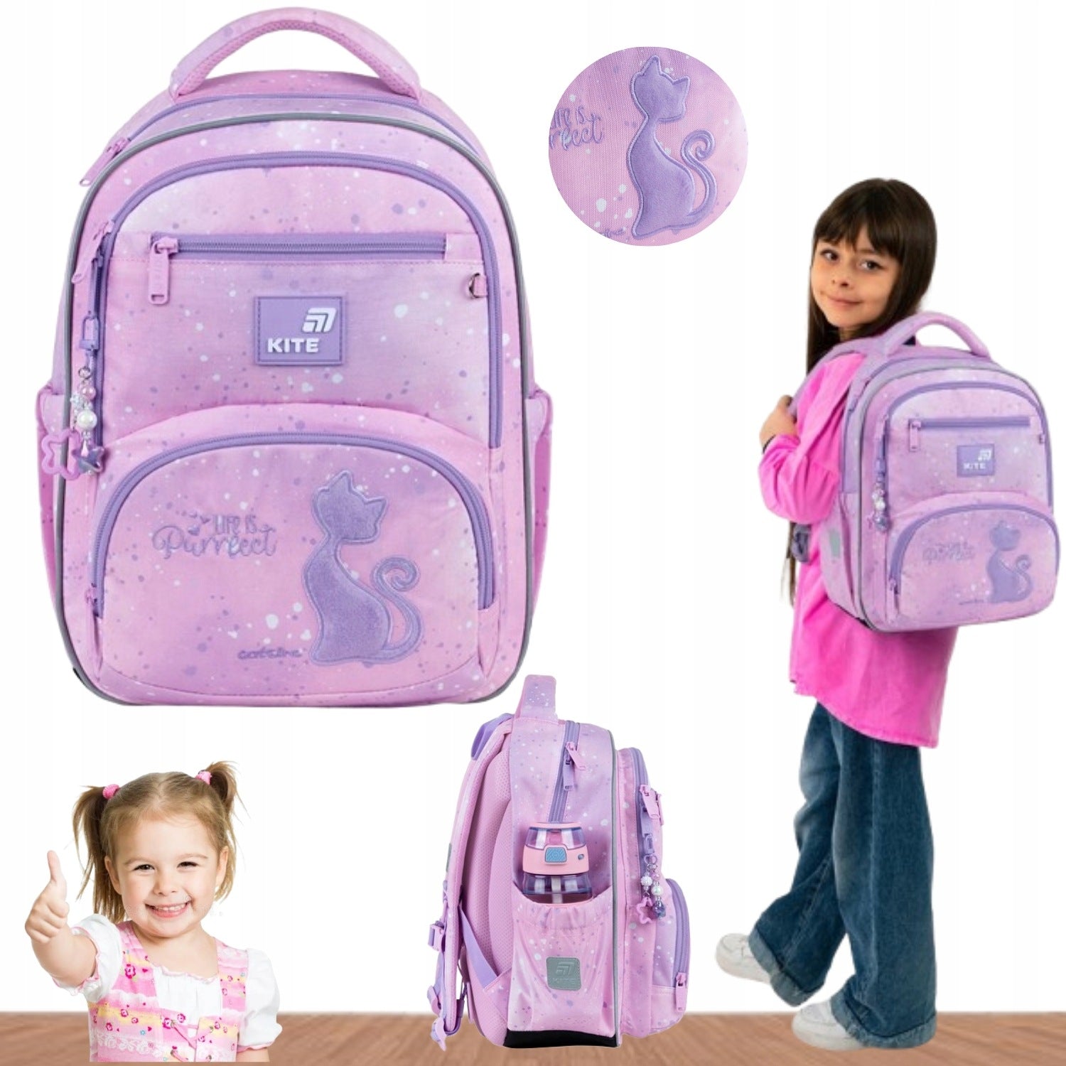 SCHOOL BACKPACK WITH KITTEN SATCHEL FOR GIRLS ORTHOPEDIC STRONG 13L